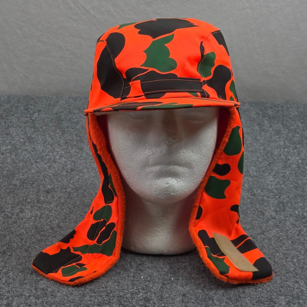 Vintage Northern Cap Hunting Trapper Hat XL Orange Camo GoreTex 80s Made in USA